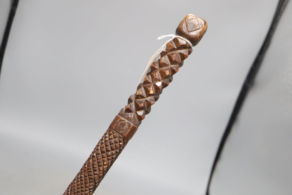 A chip carved walking stick, c.1840